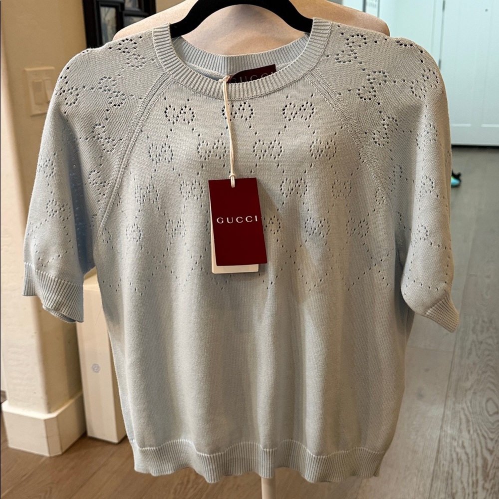 GUCCI | ✨NEW✨ GG Cotton Crewneck Top in Pale Blue - Picture 7 of 10